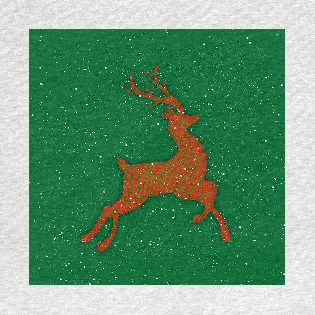 Red Flying Reindeer Mandala in the Green Sky by MandalaSoul